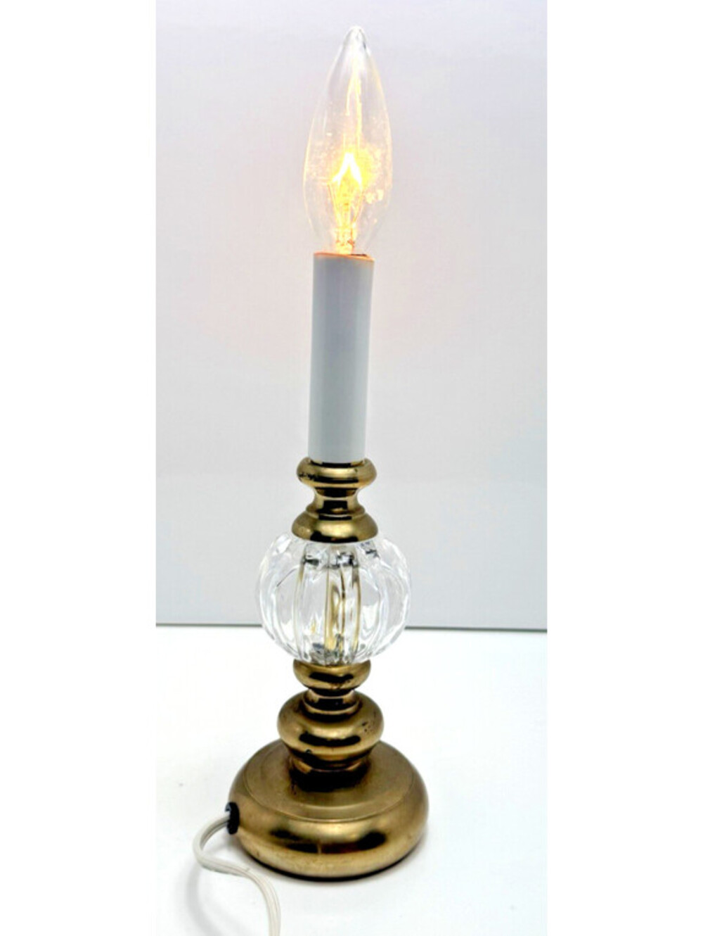 Brass Candelabra Style Accent Lamp w Textured Lucite Clear Bulb Orb 12”h